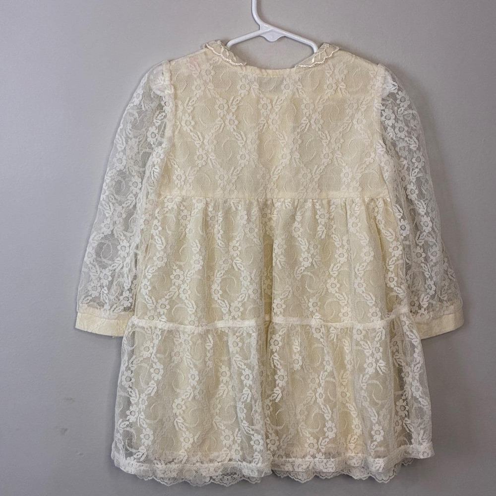 Girls Lace Tiered Dress Size 4T Vintage Little Precious Cream Cottagecore
